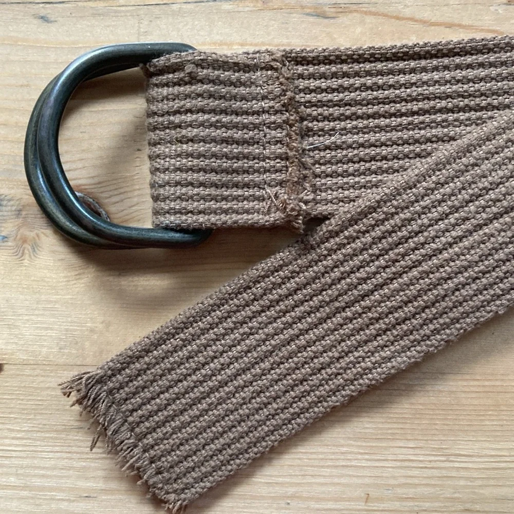 D-Ring Brown Woven Ribbed Canvas Belt 46”